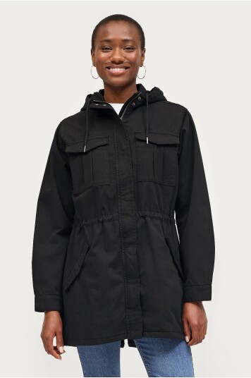 Ellos Collection Lang parka i bomullstwill Svart Ellos Collection Lang parka i bomullstwill Svart