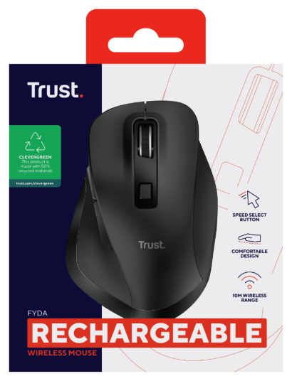 Trust Fyda Ergonomisk Trådløs Mus med 6 Knapper - Svart