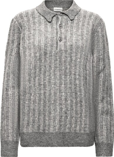 Lindbergh Jacquard Knitted L/S Polo Cardigan GREY MEL M
