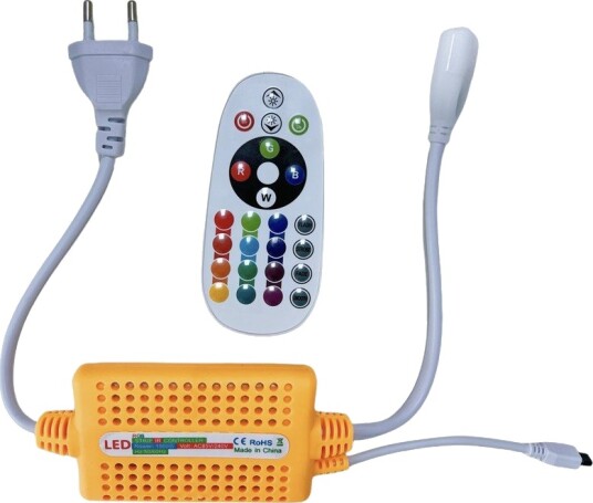 230V RGB CLIP ON kontroller Inkl. endeplugg for 230V minnefunksjon infrarød fjernkontroll 100 m