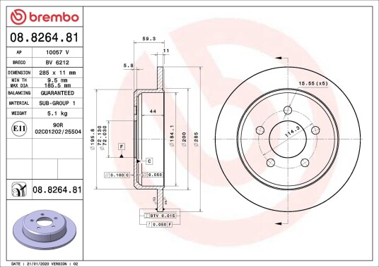 Bremseskive BREMBO 08.8264.81 Bremseskive BREMBO 08.8264.81
