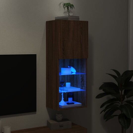 vidaXL TV-benk med LED-lys brun eik 40,5x30x102 cm 8721012256477 vidaXL TV-benk med LED-lys brun eik 40,5x30x102 cm 8721012256477