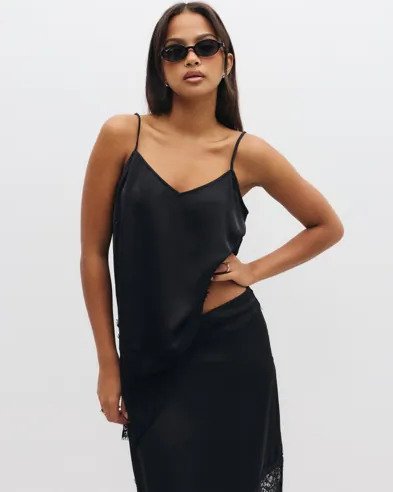 Vero Moda - Svart - Vmollie Lace Long Singlet Top Wvn