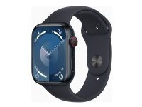 Apple Watch Series 9 (GPS + Cellular) - 45 mm - midnattsaluminium - smartklokke med sportsbånd - fluorelastomer - midnatt - båndbredde: M/L - 64 GB - Wi-Fi, LTE, UWB, Bluetooth - 4G - 39 g