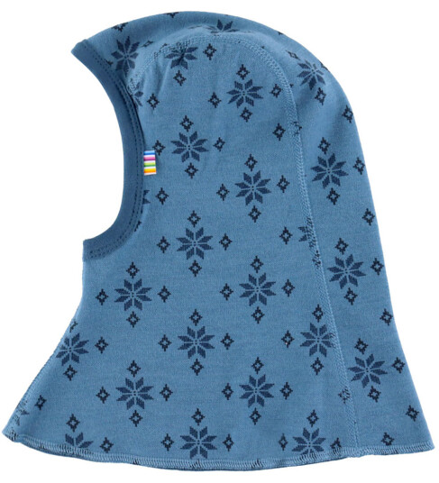 Joha Balaclava 2 lags Ull/Bomull Blå m. Snøfnugg 50 cm Balaclava dobbel