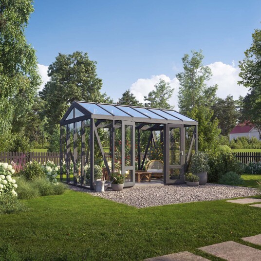 Tredrivhus Linnea - Lysgrå 7,5 M², Lysgrå Tredrivhus Linnea - Lysgrå 7,5 M², Lysgrå