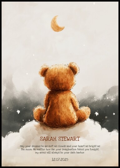 Non personalized Teddy Bear Under Crescent Moon Plakat / 40x50