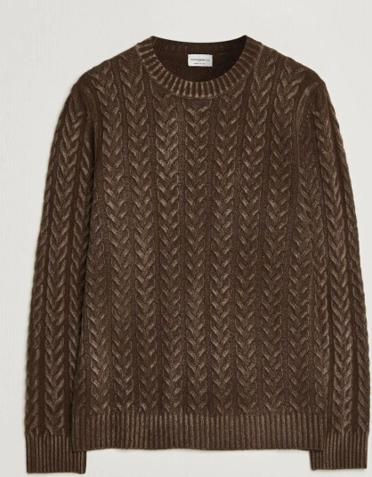 Morgano Cable Knitted Brushed Dyed Wool Crew Brown