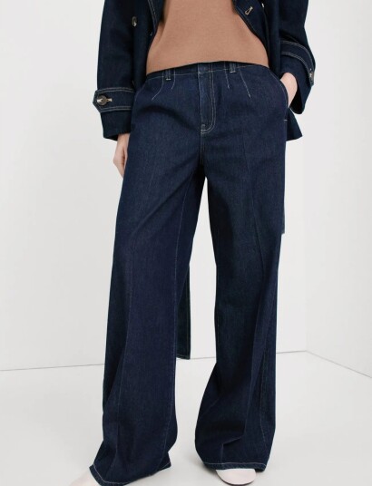 Mango Wide Leg Mid Rise Jeans   Navy   44