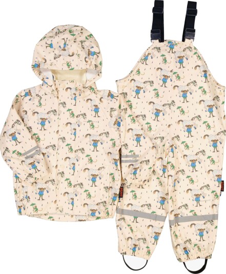 Geggamoja Ufôret Regnsett Pippi Langstrømpe, Beige, 98-104