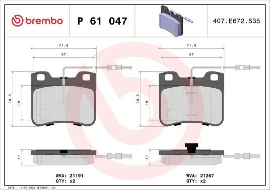 Bremseklosser BREMBO P 61 047