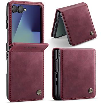 Caseme Samsung Galaxy Z Flip7  033 Lommebok etui med kalvestruktur og RFID blokkering Rød
