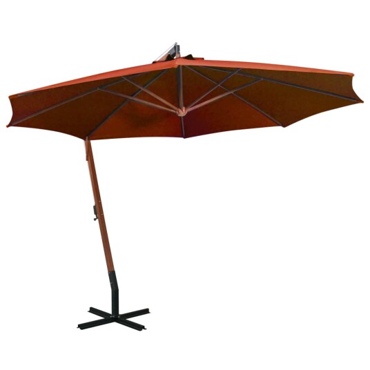 vidaXL Hengende parasoll med stolpe terrakotta 3,5x2,9 m heltre gran