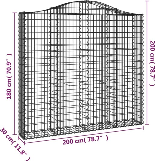 vidaXL Gabionkurv buet 200x30x180/200 cm galvanisert jern