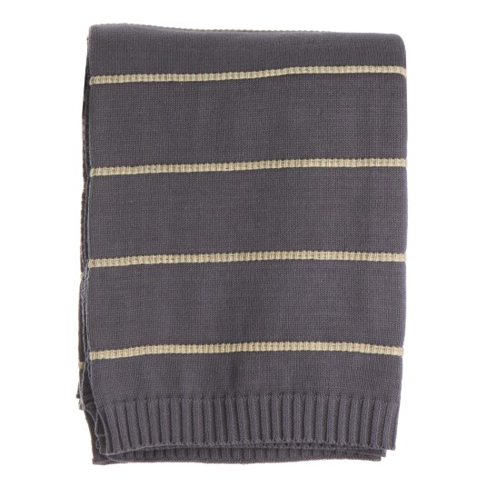 Enjoy Design Pledd Tom i bomull grått m/gule striper 125x160cm