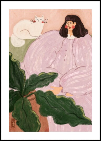 Cozy Woman With Cat Plakat / 30x40