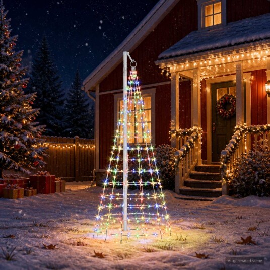 vidaXL Juletrebelysning med spyd og flaggstang 180 cm 200 LED-lys