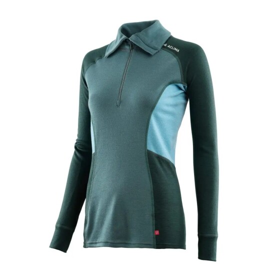 Aclima Women's WarmWool Polo L , North Atlantic/Green Gables/Reef Waters