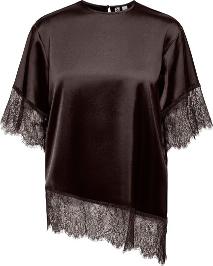 Only Bluse Onlindona 2/4 Satin Lace Top Wvn Brun