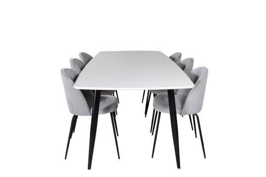 Venture Design Polar & Wrinkles spisegruppe Hvit/grå 6 st stoler & bord 240 x 100 cm