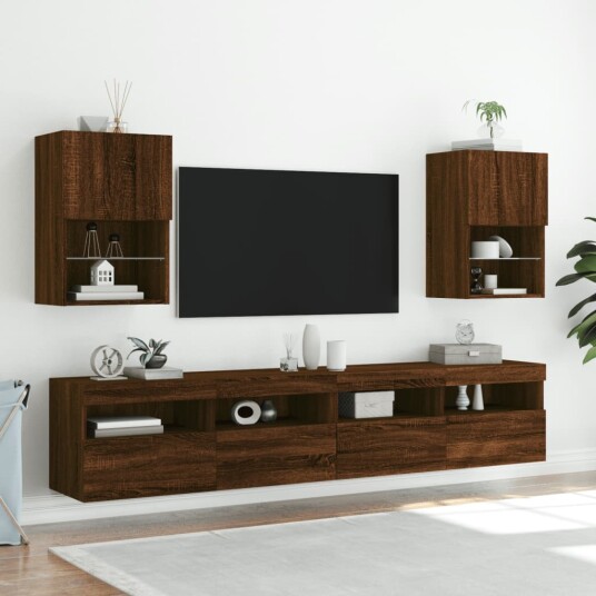 vidaXL TV-benker med LED-lys 2 stk brun eik 40,5x30x60 cm 8721012256262