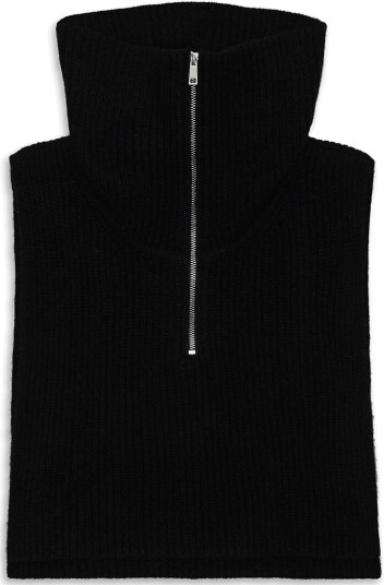 SUI AVA Cashmere Zip-Up Neck Warmer - BLACK - One Size