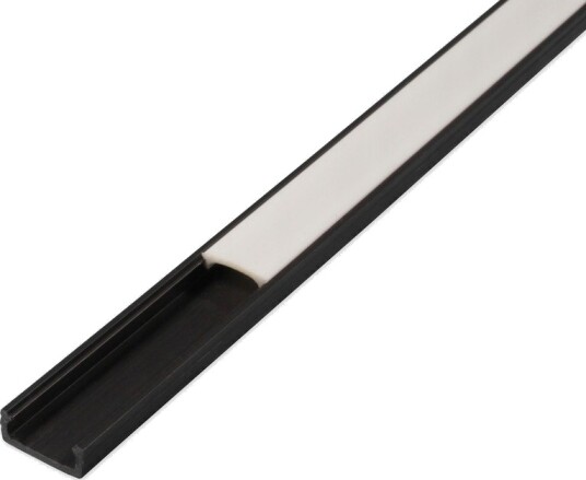 PVC profil 16x7 til LED strip 1 meter svart inkl. melkehvitt deksel
