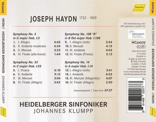 MediaTronixs Joseph Haydn : Haydn: Symphonies Nos. 3, 33, 108, 14 - Volume 27 CD (2023) Pre-Owned