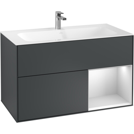 VILLEROY & BOCH FINION SERVANTSKAP 100 MIDNATTSBLÅ MATT LAKK EMOTION-LYS, HØYRESTILT HVITMATT HYLLE VILLEROY & BOCH FINION SERVANTSKAP 100 MIDNATTSBLÅ MATT LAKK EMOTION-LYS, HØYRESTILT HVITMATT HYLLE