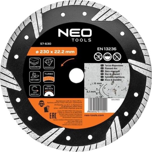 NEO Tools 57-630 Diamantblad for betong - 230x22,2mm, Turbo