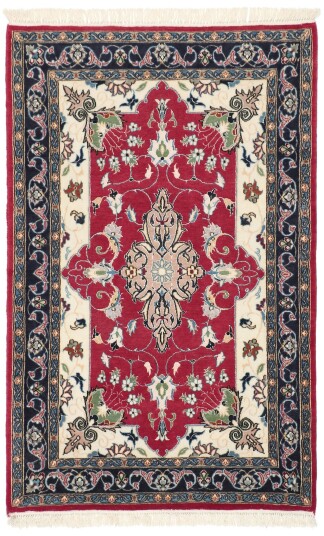Håndknyttet. Opphav: Persia / Iran Isfahan silkerenning Teppe 70x107