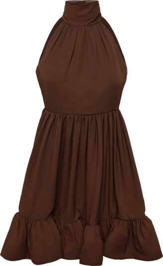 Malina Fern Halterneck Ruffled Mini Dress Brown 38