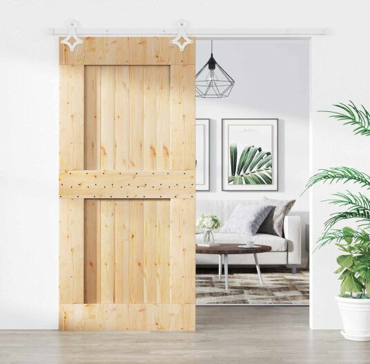 Skyvedør Naturlig og Hvit 95 x 210 cm Massiv Furu Tre Skyvedør Naturlig og Hvit 95 x 210 cm Massiv Furu Tre