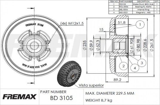 Bremsetrømmel FREMAX BD 3105