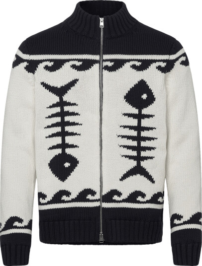 Morris Fishbone Knitted Zip Jacket White S