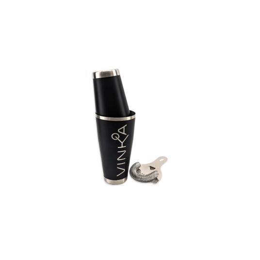 VINKA  Black Stainless Tin Shaker Shakersett med sil til cocktails
