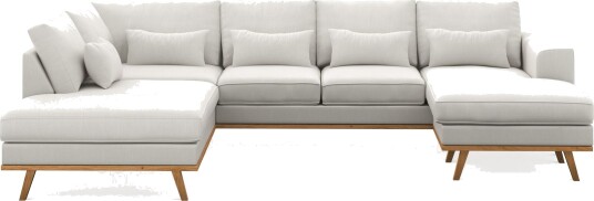 Copenhagen Compact 4 seters Venstrevendt U formet Sofa med Divan og Sjeselong i Stoff Lys grå