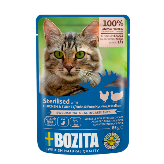 Sterilisert Kylling Og Kalkun I Saus 12 X 85 G Katt Kattefôr Våtfôr Bozita Katt