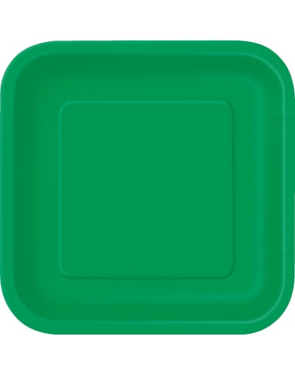 14 stk Firkantede Grønne Papptallerkener 22 cm