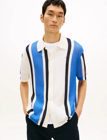 Tommy Hilfiger Athleisure Open Knit Ss Shirt   Blue   S