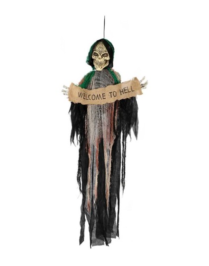 "Welcome to Hell" Reaper   Hengende Dekorasjon med Bevegelse Lys og Lyd 125 cm