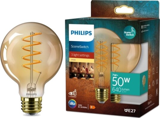 Philips LED SceneSwitch E27 G95 7-3,8-1W 50W Deco spiral