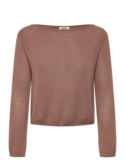 Monki Boatneck Knitted Sweater   Brown   XXS