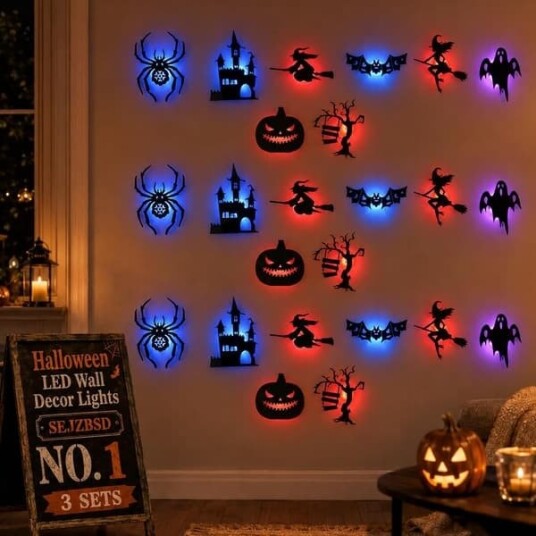 Halloween LED-Klistremerker med Spøkelser, Hekser og Gresskar 8/16/24 stk