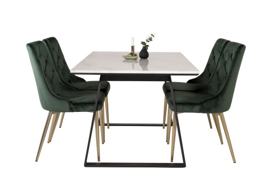 Venture Home Estelle Spisegruppe 140 cm Rektangulær med 4 Velvet Stoler Sort/Guld