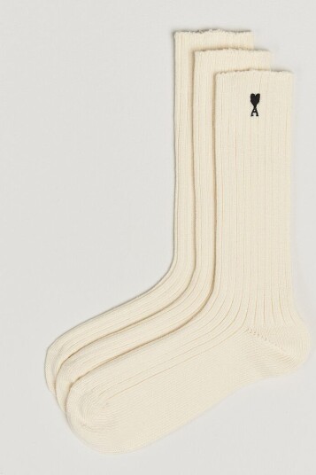 AMI 3 Pack Heart Logo Cotton Socks Ivory AMI 3 Pack Heart Logo Cotton Socks Ivory