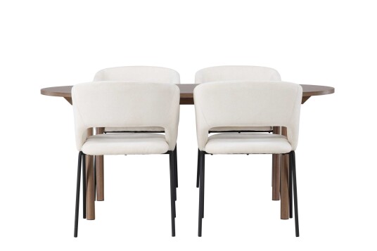Venture Design Andy & Day spisegruppe Offwhite/natur 4 stoler & bord 180 x 90 cm