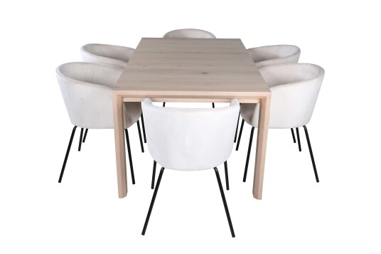 Venture Home Slider Matgruppe Forlengningsbar 170 cm Rektangulær med 6 Berit stoler Beige