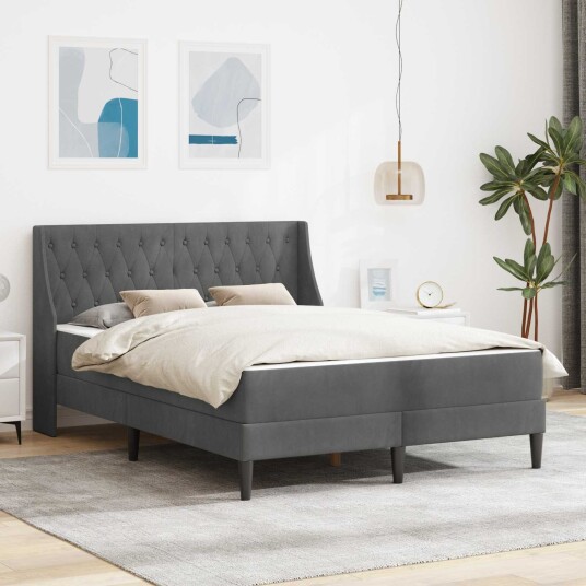 vidaXL Sengeramme med madrass med madrass Mørkegrå 140 x 200 cm Fløyel vidaXL Sengeramme med madrass med madrass Mørkegrå 140 x 200 cm Fløyel