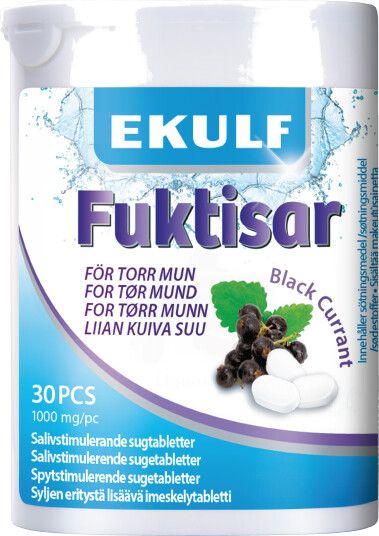 Ekulf Fuktisar Sugetabletter mot munntørrhet, Solbærsmak, 30 stk.